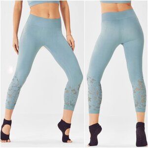 Fabletics Elise Juniper  Blue High-Waisted Capri Leggings with Lace Detail Small